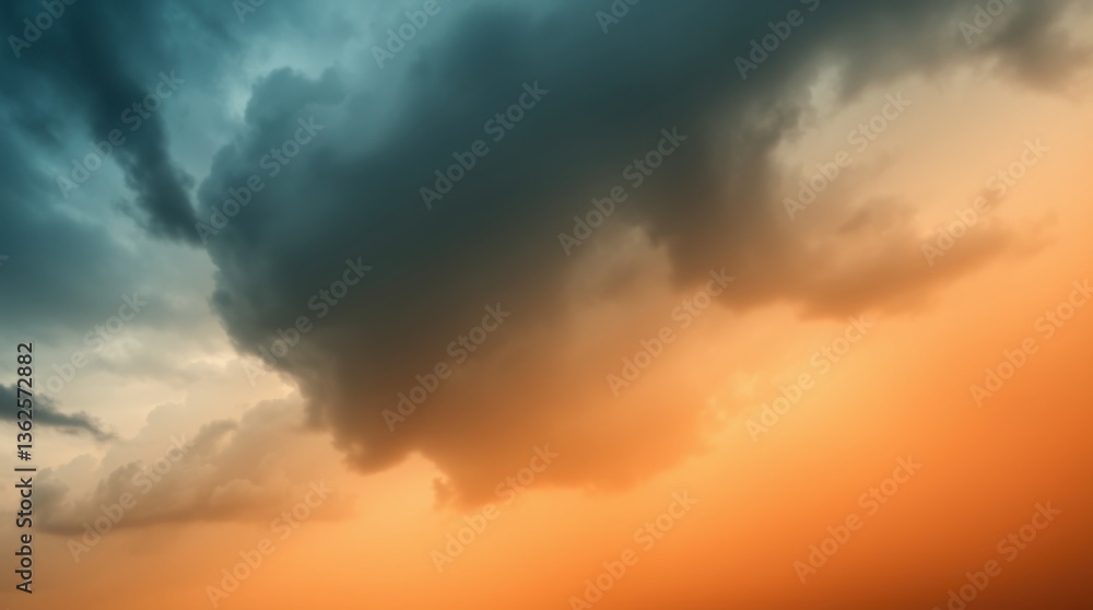 Obraz premium Dramatic Sky with Storm Clouds and Warm Sunset Colors Shining Through