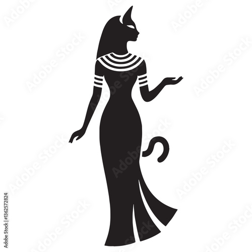 Mythical Bastet silhouette, a symbol of divine power - Bastet illustration - Bastet vector - Egyptian goddess silhouette - Egyptian silhouette

