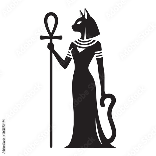 Fierce Bastet silhouette, warrior and protector of Egypt - Bastet illustration - Bastet vector - Egyptian goddess silhouette - Egyptian silhouette

