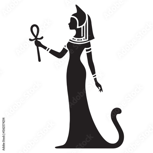 Regal Bastet silhouette, a sacred feline deity - Bastet illustration - Bastet vector - Egyptian goddess silhouette - Egyptian silhouette

