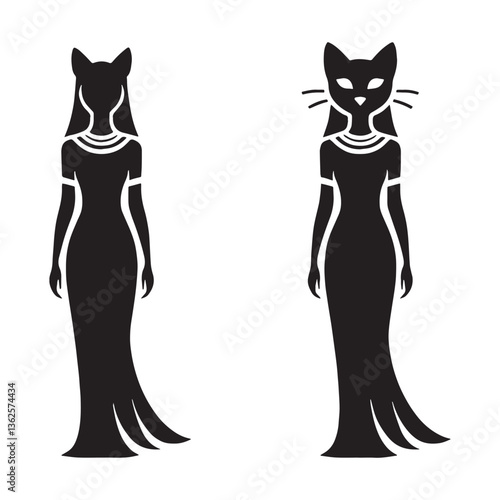 Divine Bastet silhouette, the feline goddess of grace - Bastet illustration - Bastet vector - Egyptian goddess silhouette - Egyptian silhouette

