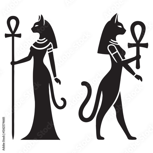 Majestic Bastet silhouette, protector of home and family - Bastet illustration - Bastet vector - Egyptian goddess silhouette - Egyptian silhouette

