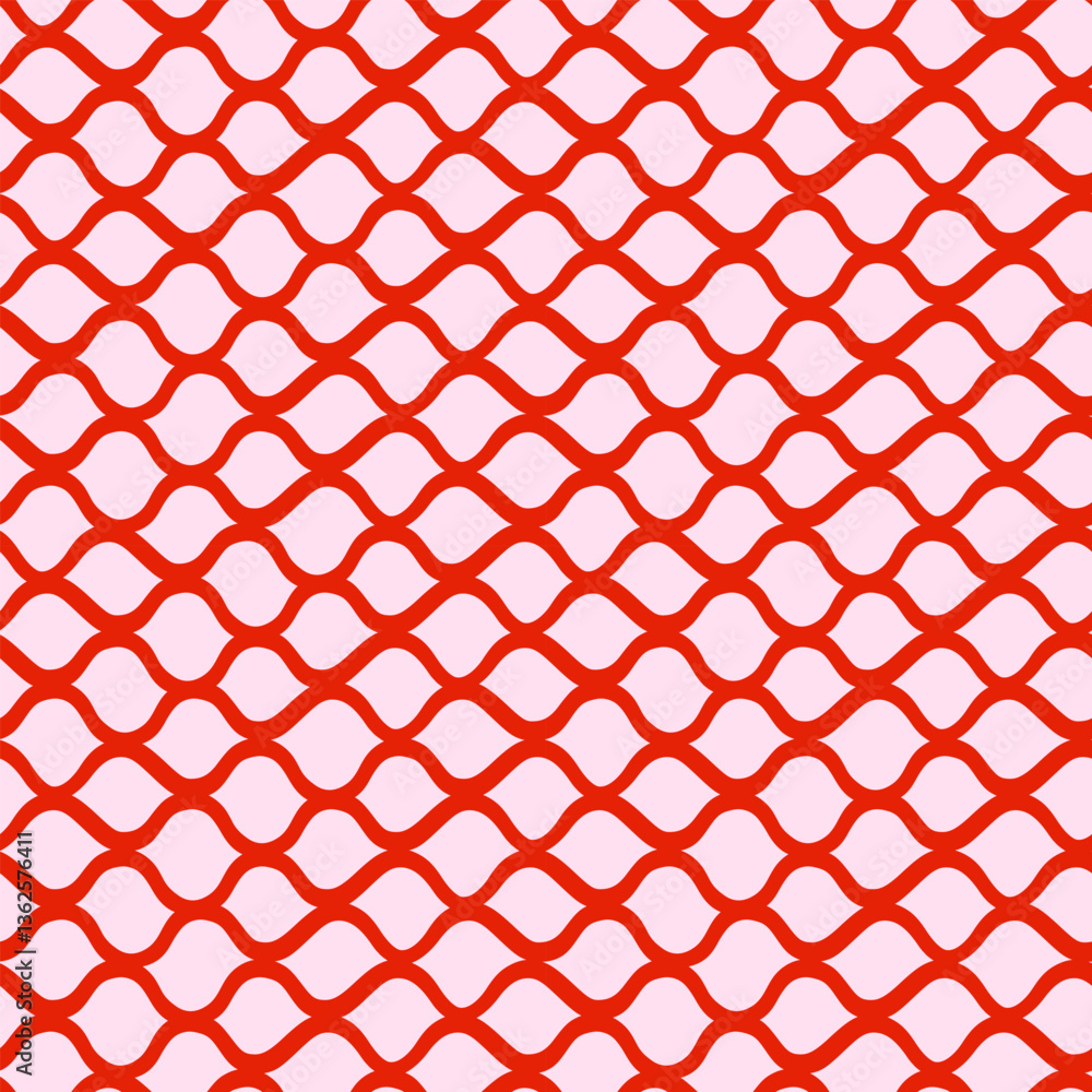Fototapeta premium Vector abstract seamless pattern of net. Repeating background with red intertwining lines in hand drawn style. Design for fabric, wallpaper, wrapping paper, cover, poster, invitation