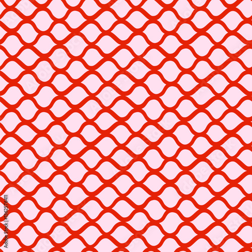 Vector abstract seamless pattern of net. Repeating background with red intertwining lines in hand drawn style. Design for fabric, wallpaper, wrapping paper, cover, poster, invitation