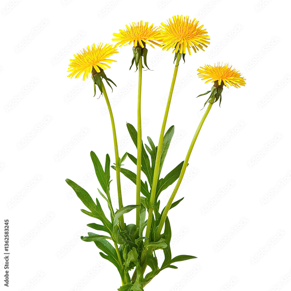 Obraz premium Dandelions with yellow flowers, and spring.
