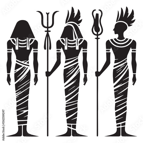 Regal Osiris silhouette, standing in divine judgment - Osiris illustration - Osiris vector - Egyptian god silhouette - Egyptian silhouette

