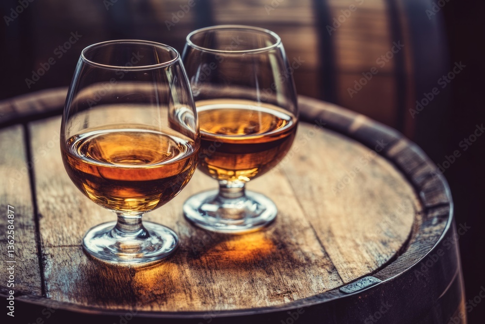 Whiskey tasting in distillery with warm lighting. Neural network AI generated