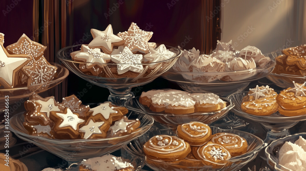 Naklejka premium Tiered Dessert Table with Star Cookies