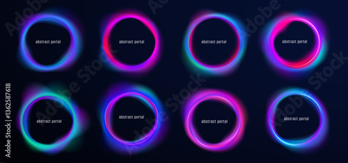 Curve frame wave neon gradient abstract background light colours graphic shape round design icon vector circular energy glow ring black blue effect texture space flow science spiral swirl fluid png