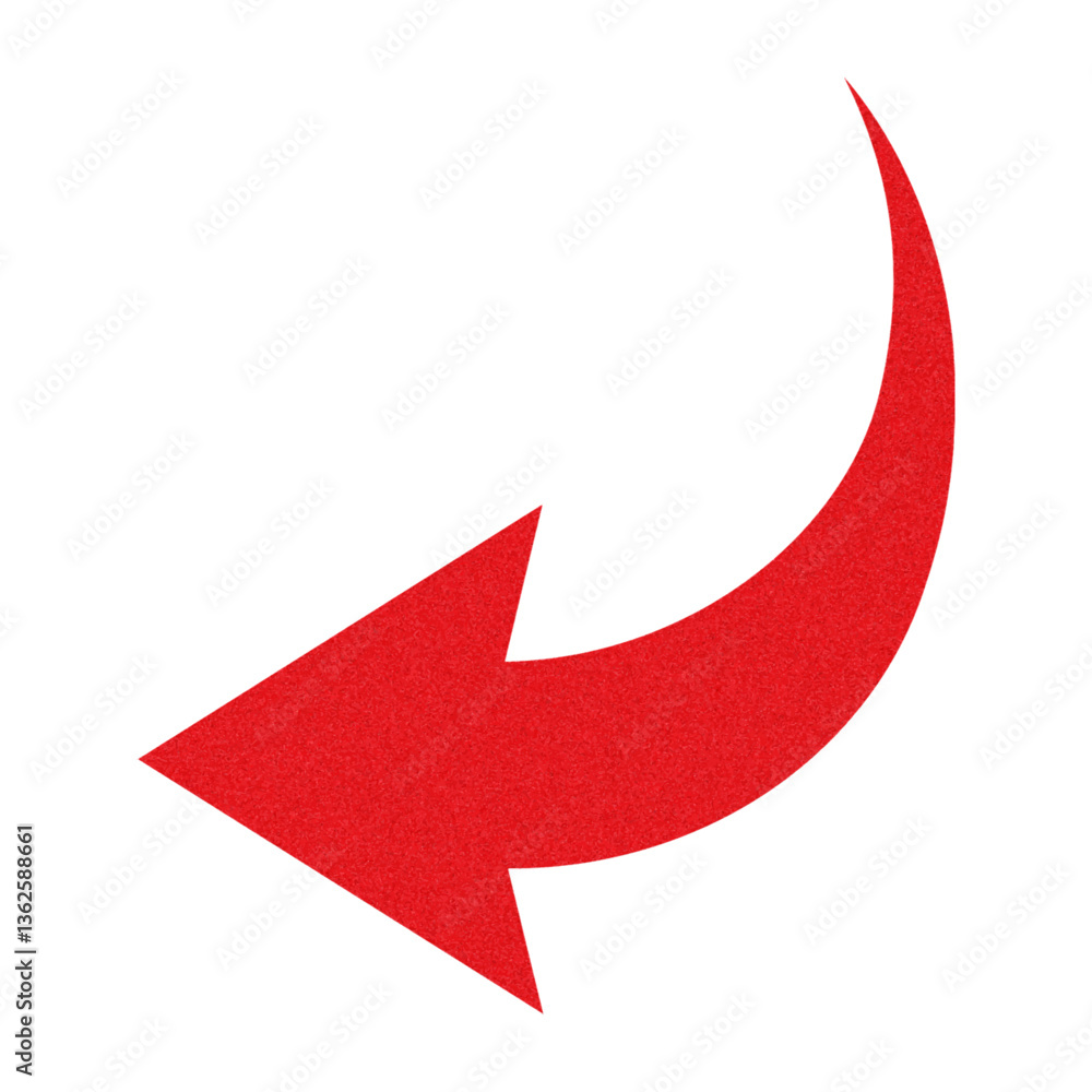 Red curved halftone arrow. Indicates direction to the left and down. Symbol for application, website, user interface. Vector illustration on white background Red curved halftone arrow. Indicates direction to the left and down. Symbol for application, website, user interface. Vector illustration on white background