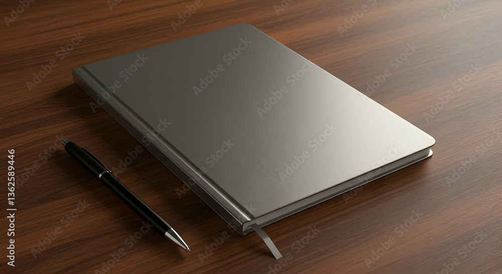 Blank Silver Notebook And Pen On Wooden Table Blank Silver Notebook And Pen On Wooden Table