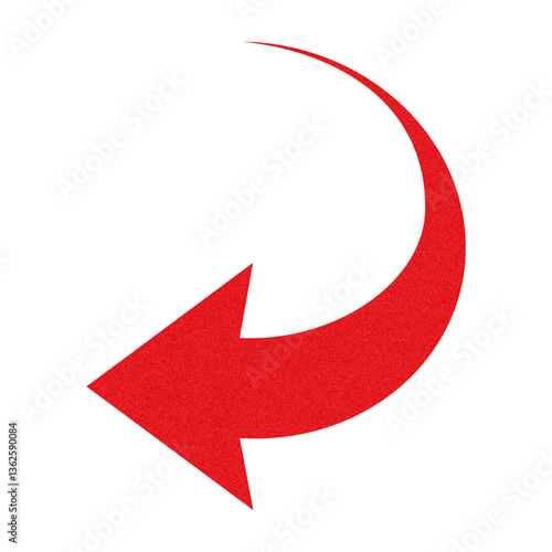 Red curved halftone arrow. Indicates direction to the left and down. Symbol for application, website, user interface. Vector illustration on white background