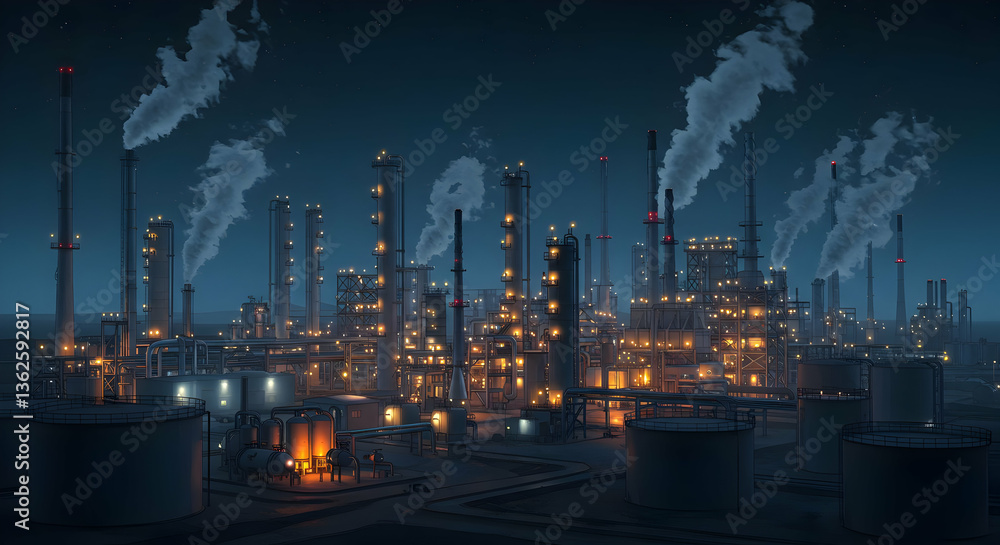 Fototapeta premium Pixelated Industrial Complex At Night