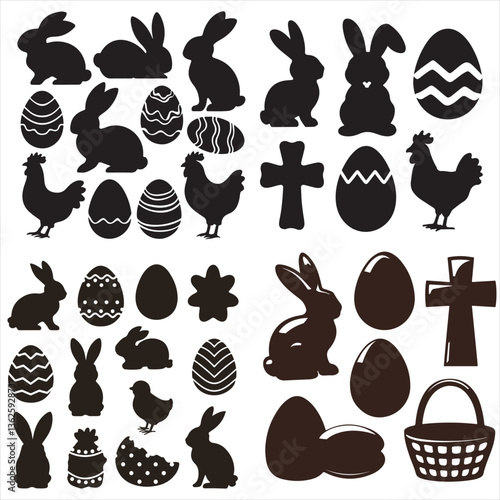 set vector various easter Chocolate, Chocolate Eggs silhouettes