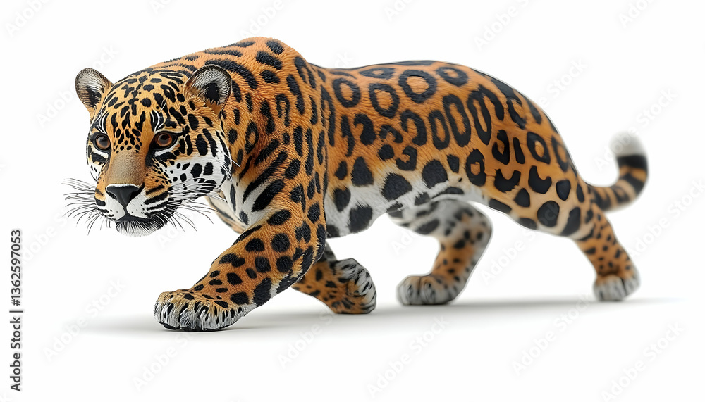 Obraz premium Jaguar stalks forward, poised to pounce Bright orange fur with dark black spots