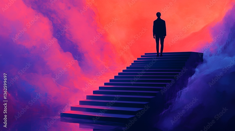 custom made wallpaper toronto digitalSilhouette of a person standing on stairs amidst colorful clouds at dusk.