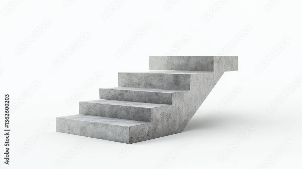 Concrete stairs on an isolated white background. Minimalistic design with a contemporary look. Concept of modern architecture. 3D Rendering. Concrete stairs on an isolated white background. Minimalistic design with a contemporary look. Concept of modern architecture. 3D Rendering.