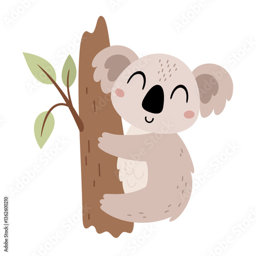 Cute koala isolated cartoon animal clipart. Hand drawn vector illustration in flat style