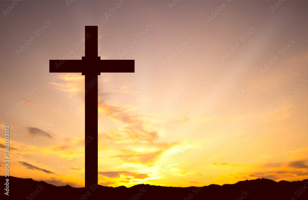 Good Friday. Friday before Easter. Christian cross against the sunset Good Friday. Friday before Easter. Christian cross against the sunset