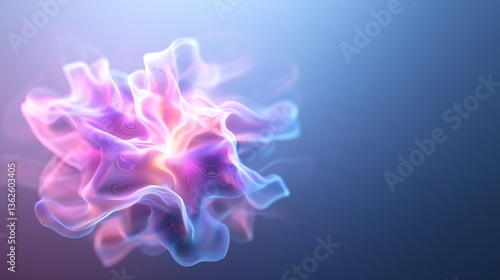 Abstract colorful wave-like structure with glowing effects on a gradient background.