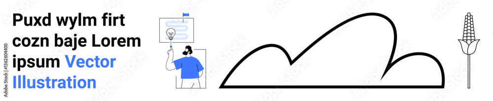 Person presenting data with a speech bubble on a digital interface, abstract cloud depicting connectivity, corn plant signifying agriculture. Ideal for business, technology, science, cloud computing Person presenting data with a speech bubble on a digital interface, abstract cloud depicting connectivity, corn plant signifying agriculture. Ideal for business, technology, science, cloud computing