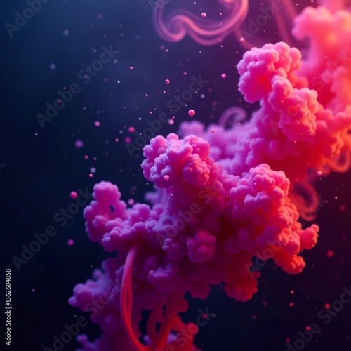 Icy purple mist swirling in mid-air amidst vibrant red smoke tendrils on dark canvas , fusion, colors