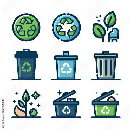 Flat Design Recycling Icons Set. Eco-Friendly Waste Management Symbols