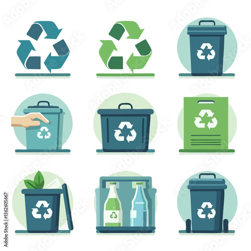 Flat Design Recycling Icons Set. Eco-Friendly Waste Management Symbols