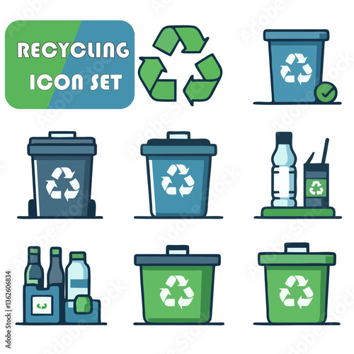 Flat Design Recycling Icons Set. Eco-Friendly Waste Management Symbols