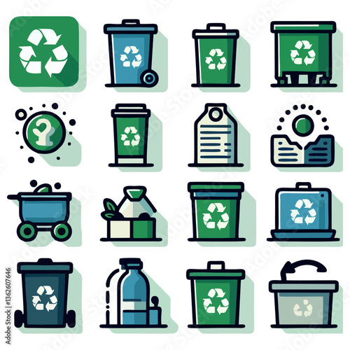 Flat Design Recycling Icons Set. Eco-Friendly Waste Management Symbols