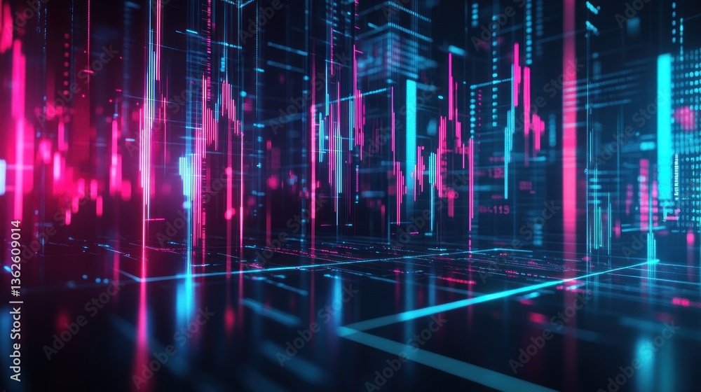 Neon city data streams; digital finance background Neon city data streams; digital finance background