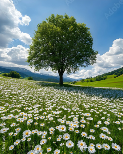 Lush meadow with tree
