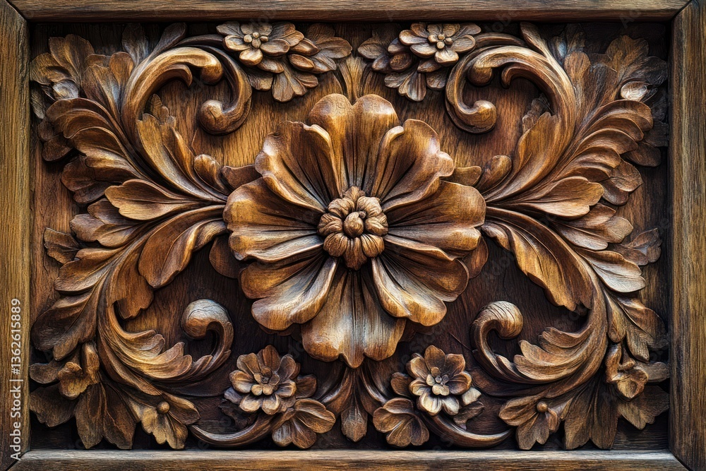 Intricate Wooden Floral Carving, Decorative Panel Intricate Wooden Floral Carving, Decorative Panel