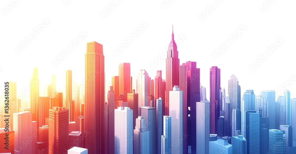 3D rendering of a modern city skyline with skyscrapers, isolated on a white background 3D rendering of a modern city skyline with skyscrapers, isolated on a white background