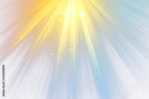 Bright light rays burst from heaven, illuminating dark blue and orange space.