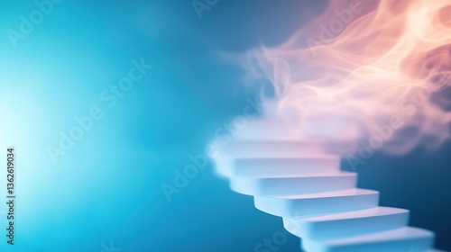 A stylized staircase ascending into a glowing, ethereal atmosphere.