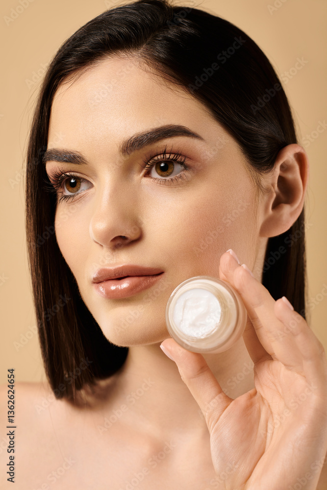 Glowing beauty and radiant skin showcased in a studio setting Glowing beauty and radiant skin showcased in a studio setting