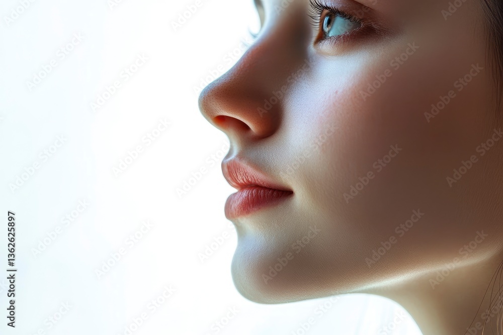 Woman's Face in Profile with Focus on Soft Skin and Features Woman's Face in Profile with Focus on Soft Skin and Features