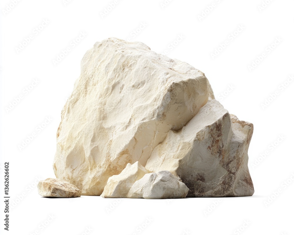 Isolated Rock Formation on White Background Showing Geological Texture and Detail Isolated Rock Formation on White Background Showing Geological Texture and Detail