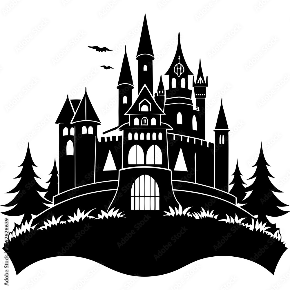 Obraz premium Ancient Castle Silhouette Vector