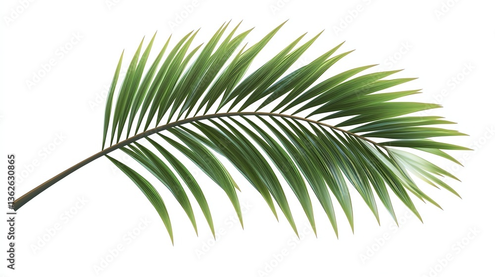 Obraz premium Green palm leaf, white isolated background.