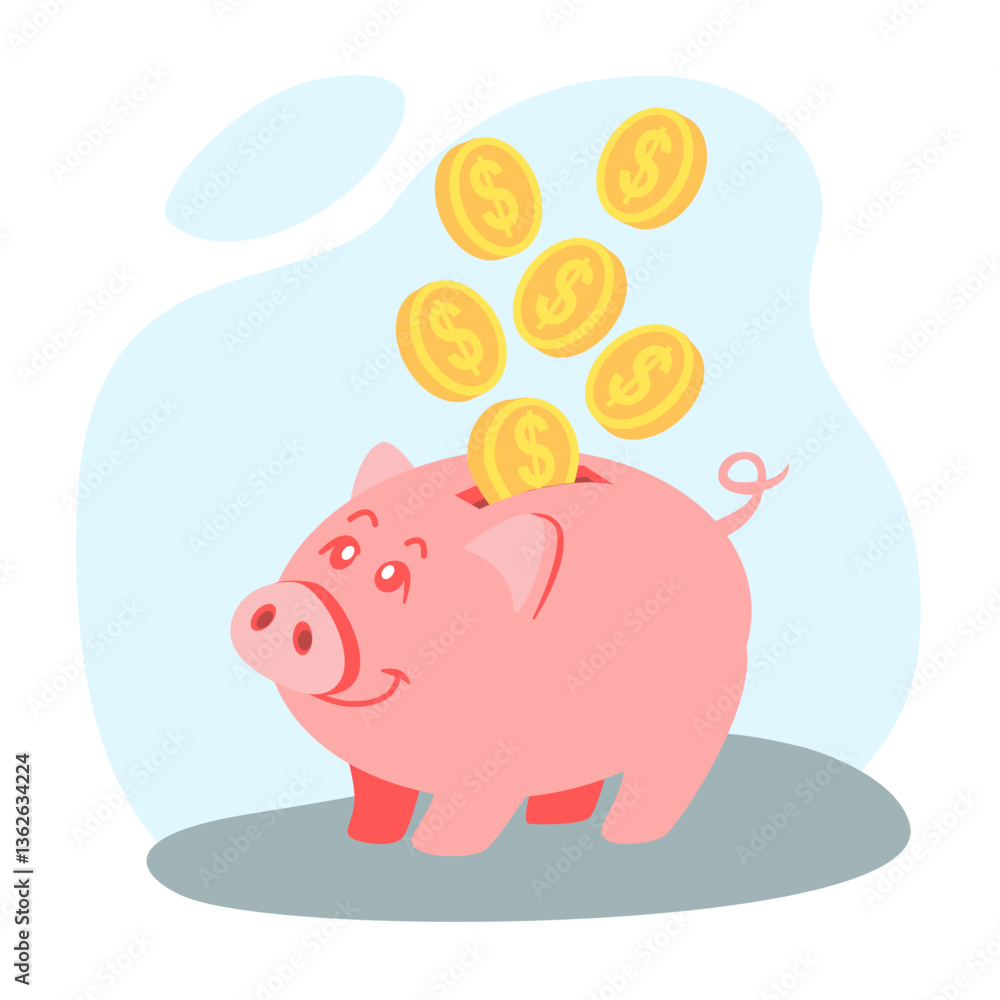 Illustration financial Savings A piggy bank with coins falling in Illustration financial Savings A piggy bank with coins falling in