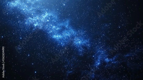 Deep Space View of Blue Galactic Cloud and Twinkling Stars in Vast Cosmic Night Sky