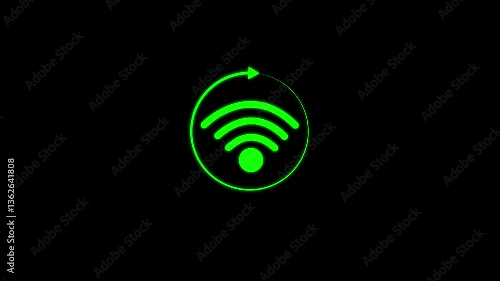 Glowing Wi-Fi Signal Icon, HD Motion Graphic Animation Depicting Wireless Network Strength on Black Background. WIFI Icon Animation Isolated Glowing Wi-Fi Signal Icon, HD Motion Graphic Animation Depicting Wireless Network Strength on Black Background. WIFI Icon Animation Isolated