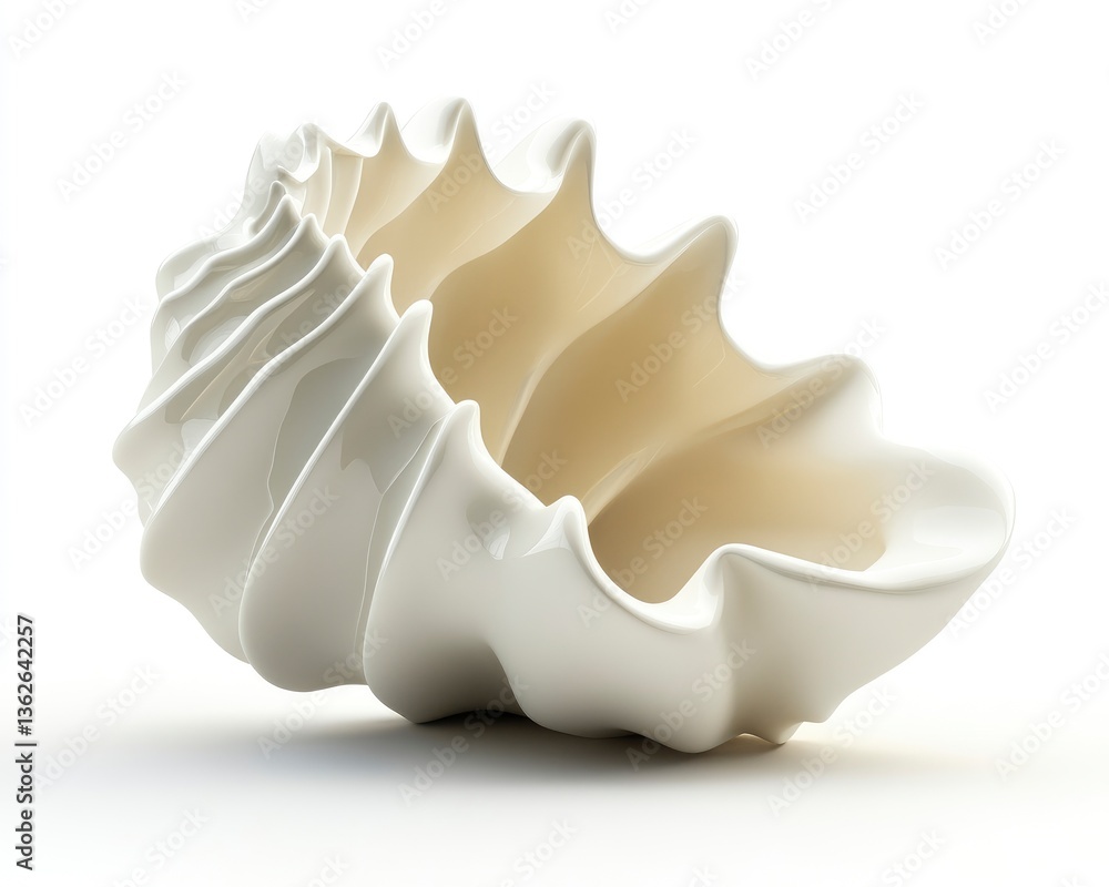 Elegant White Seashell Sculpture on White Background Still Life Image Elegant White Seashell Sculpture on White Background Still Life Image