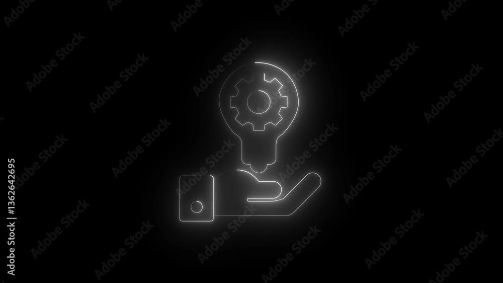 Neon Settings and Support Icon Vector, Glowing Orange Hand with Gears for Technical Assistance and Configuration Design Neon Settings and Support Icon Vector, Glowing Orange Hand with Gears for Technical Assistance and Configuration Design