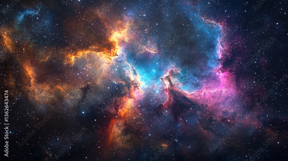 Naklejka premium Cosmic Nebula in Vibrant Colors with Stars and Galaxies Against the Dark Expanses of Outer Space