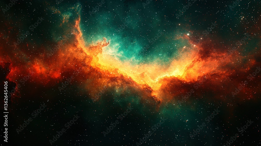 Naklejka premium Stunning View of Colorful Nebula in Deep Space with Bright Stars and Cosmic Clouds of Gas and Dust
