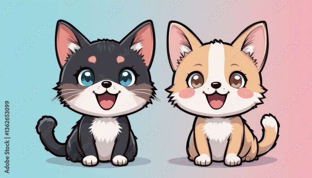 Adorable Anime Kittens: A Pair of Happy Felines Adorable Anime Kittens: A Pair of Happy Felines
