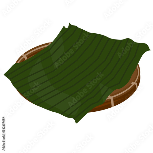 Empty Tampah Bamboo with Banana Leaf